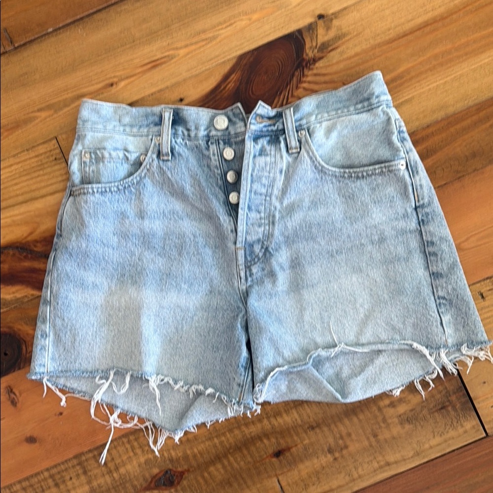 Z Supply Light Blue High-Rise Button-Fly Denim Shorts